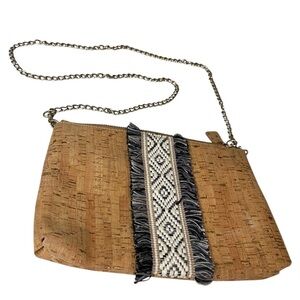 Elaine Turner Tan and Black Crossbody Bag with Geometric Trim